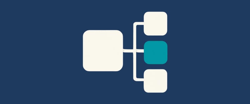 One large rounded square joined by right-angled lines to three smaller ones, the middle in teal
